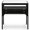 Katren Industrial Loft Black Metal Rim Clear Glass Top Square End Table