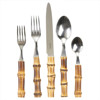 Juliska Coastal Beach Brown Bamboo Silver Stainless Steel 5 Piece Flatware Set