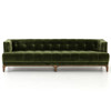 Allen Mid Century Green Velvet Brown Wood Frame Button Tufted Sofa - 91.25"W