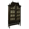Bien French Country Black Wood Glass Cathedral Arched Cabinet