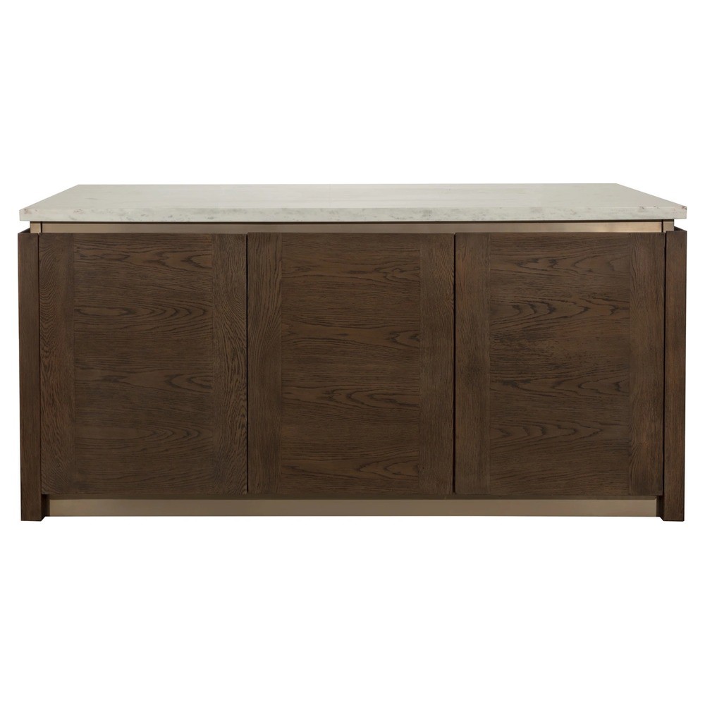 Kessler Modern Classic White Marble Brown Oak Kitchen Island - 75"