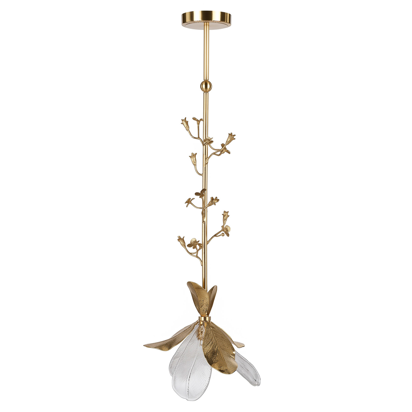 John Richard Dryad Modern Classic Gold Brass Textured Leaves Pendant