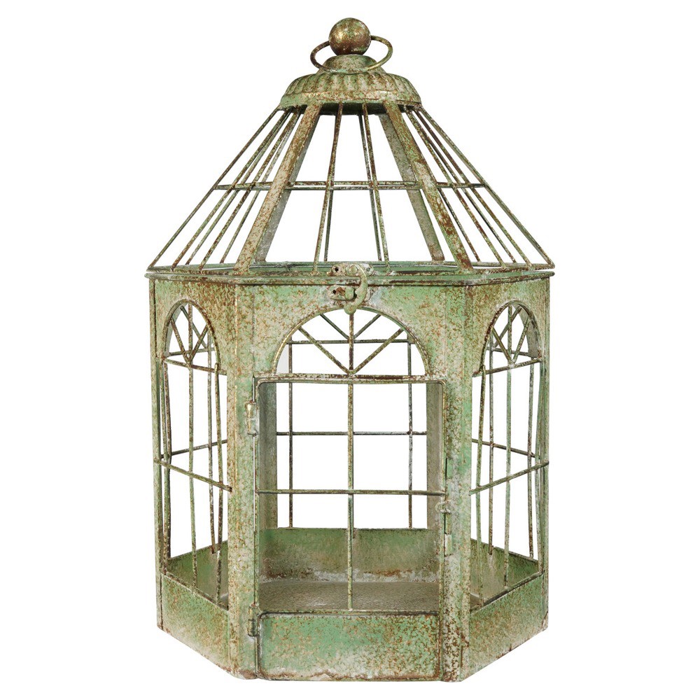 Phoebe French Country Distressed Green Iron Terrarium