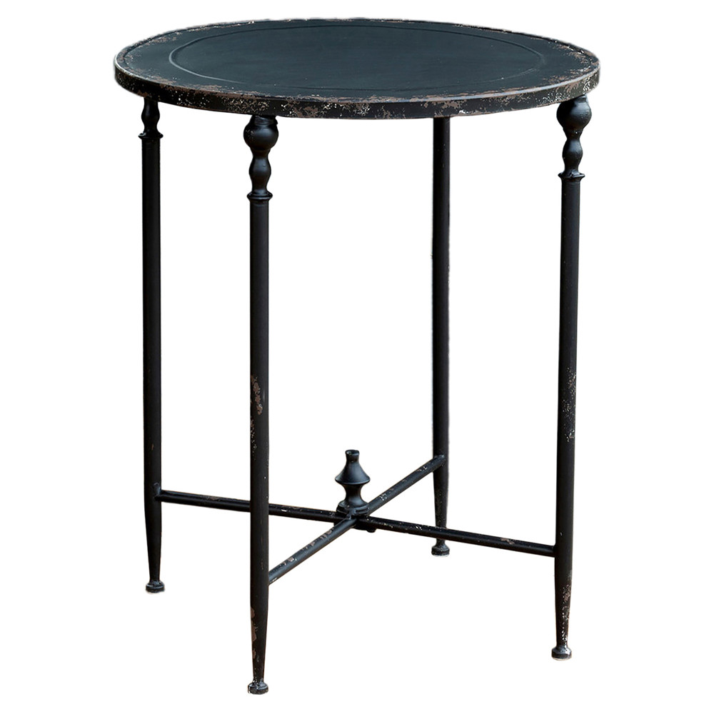 Monty French Country Black Aged Metal Round Side End Table