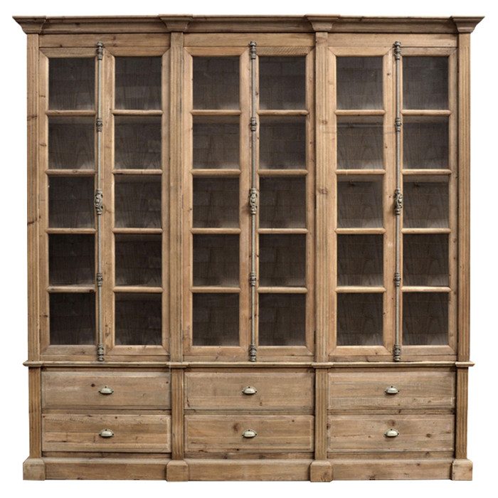 Dustin French Country Brown Pine Wood 6 Door Bookcase