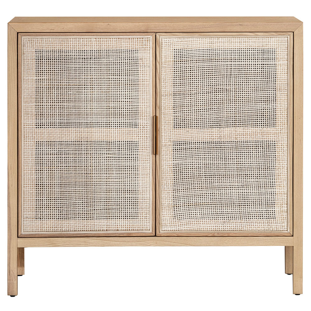 Ronaldo Coastal Beach Natural Pine Wood Woven Rattan Cabinet