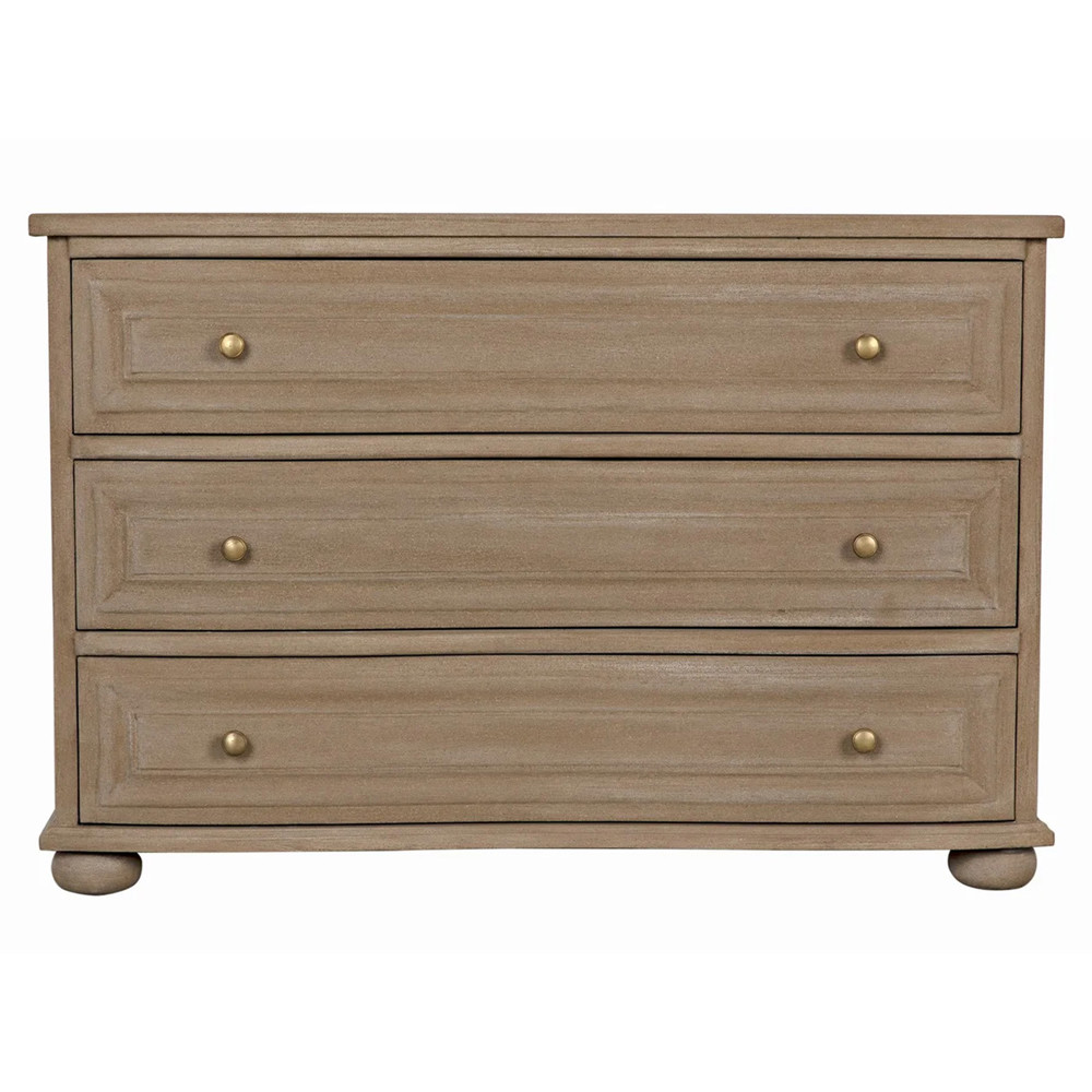 Londyn French Weathered Brown Mahogany Brass 3 Drawer Bachelor Chest Dresser