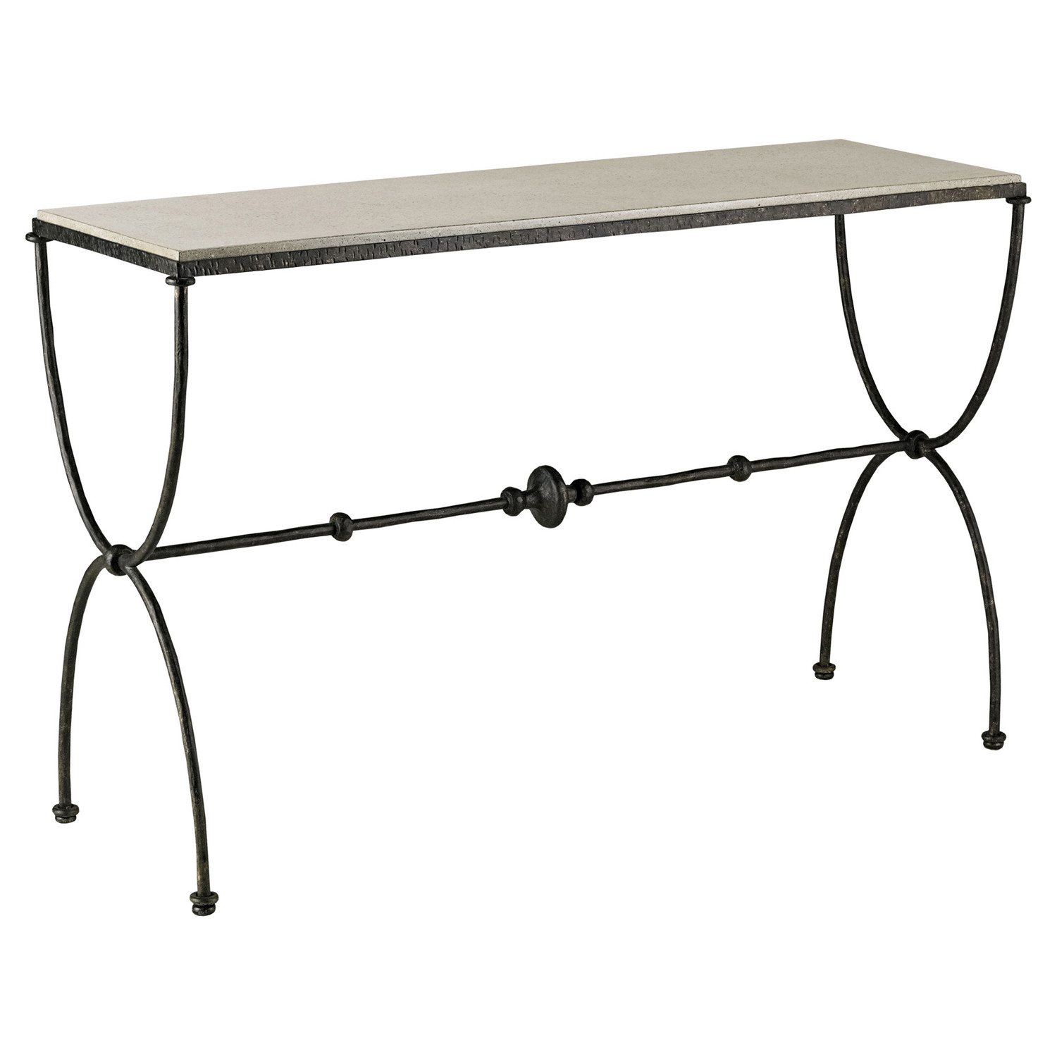 Arlene French Country Light Grey Concrete Top Bronze Iron Console Table