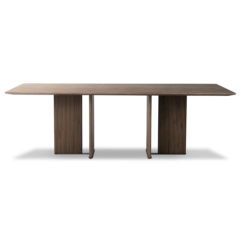 Lana Mid Century Brown Oak Top Black Iron Base Rectangular Dining