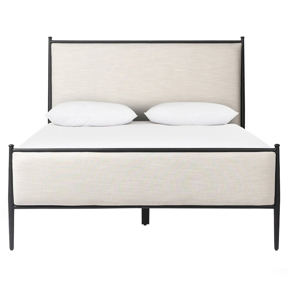 Isabella Modern Classic Cream Upholstered Black Iron Bed - Queen