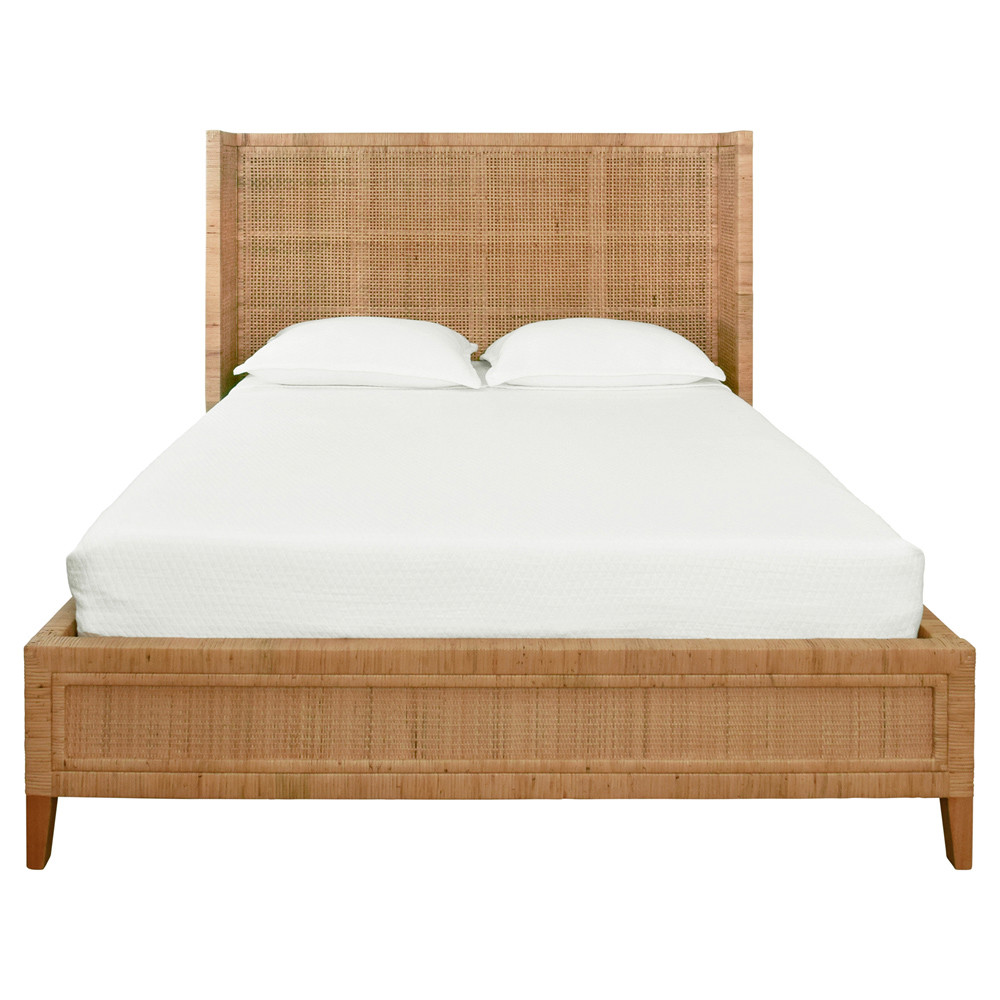 Worlds Away Dolly Coastal Beach Natural Rattan Wingback Bed - Queen