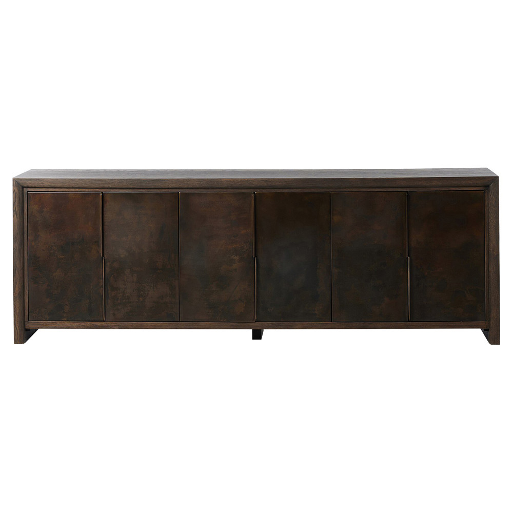 Marcella Industrial Loft Distressed Iron Brown Oak Media Console - 96