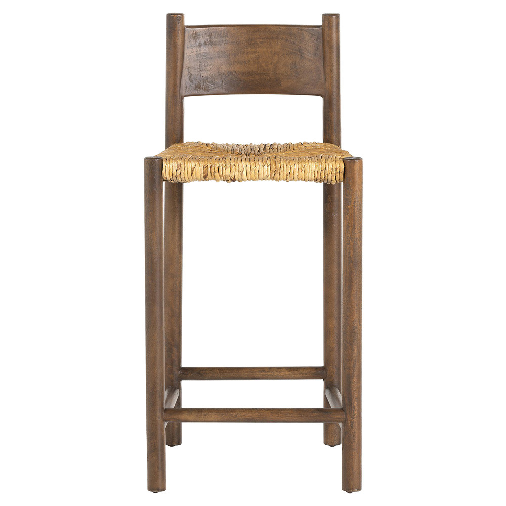 Isabelle Coastal Beach Brown Mango Wood Woven Bar Stool
