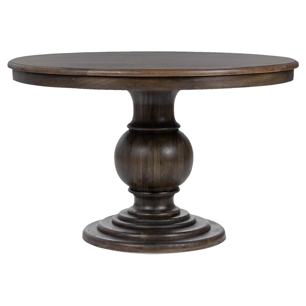 Berlin Updated Traditional Brown Mango Wood Round Dining Table - 48"