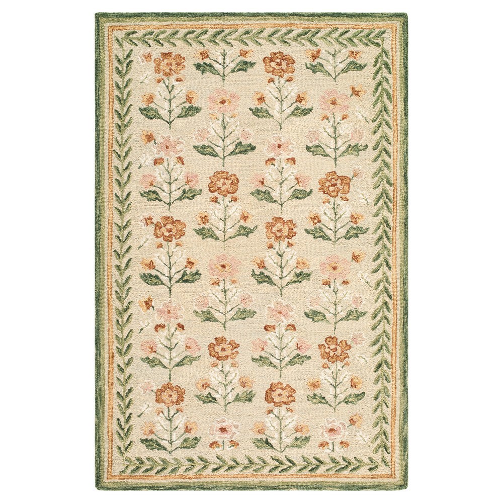 Fwn Pattern Rug Floryn Updated Traditional Green Wool Floral Patterned Rug - 5'x7'6