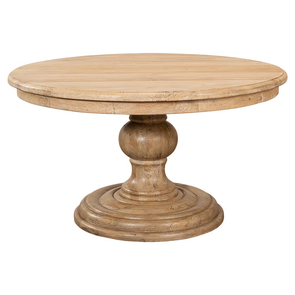 Veyndra French Country Natural Mango Wood Round Pedestal Dining Table - 54"