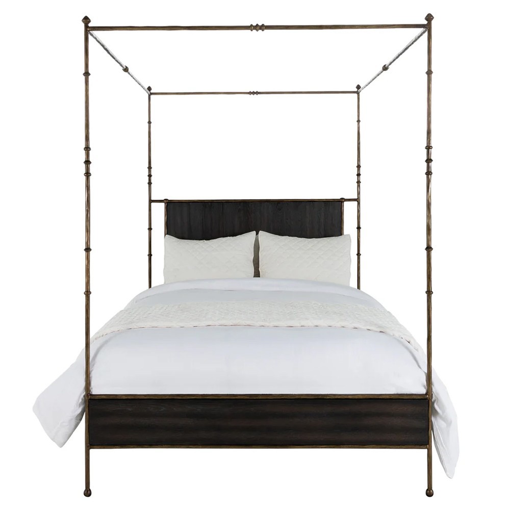 Reese Modern Classic Cerused Forest Black Wood Canopy Bed - Queen