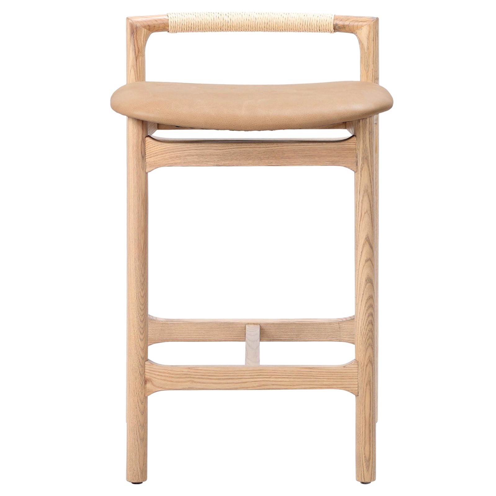 Blaise Rustic Lodge Beige Leather Light Brown Wood Counter Stool