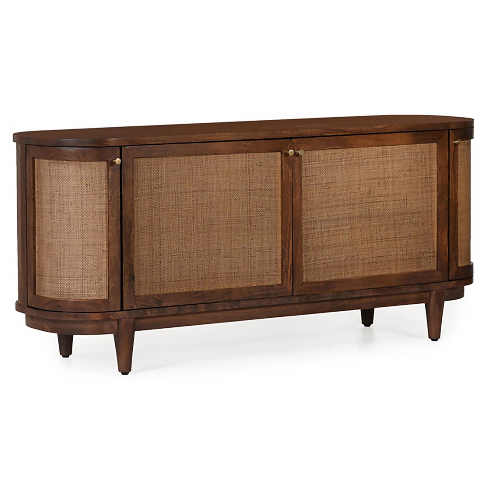 Daphne Mid Century Dark Acacia Wood Woven Cane Rattan 4 Door Media