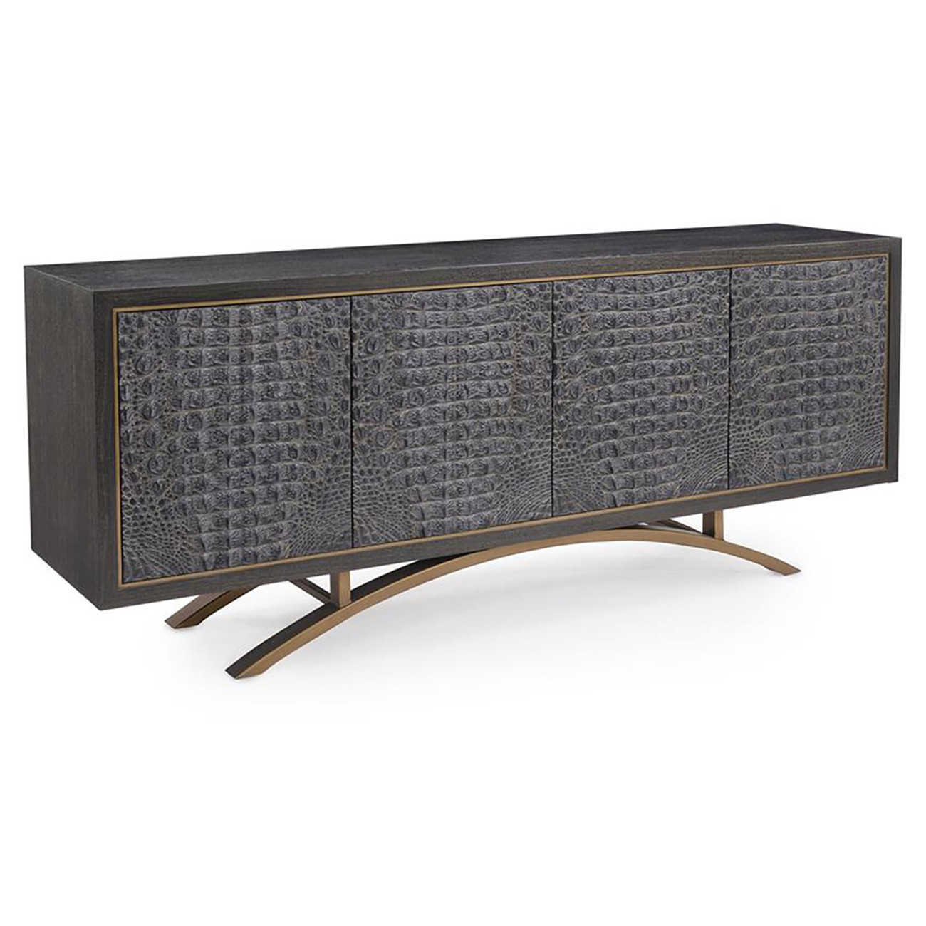 John-Richard Greystoke Modern Black Faux Crocodile Hide Gold Steel