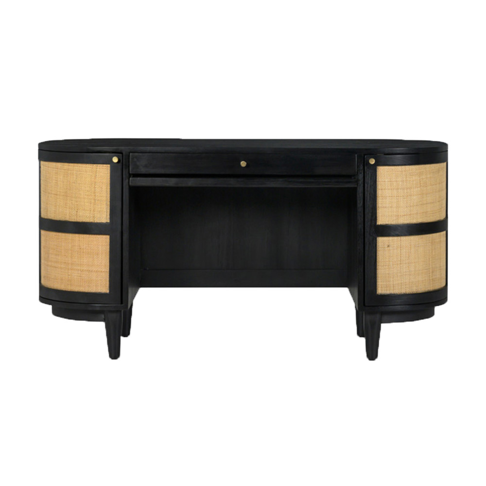 Noah Modern Classic Black Wood Cane Oval Desk