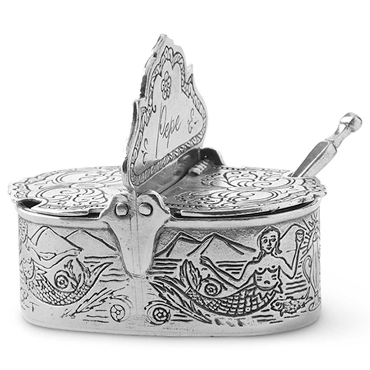 Tavola Modern Silver Pewter Salt & Pepper Cellar with Spoon