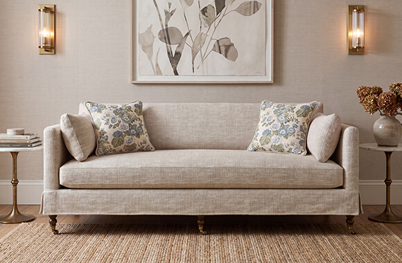 Exclusive Style! Madeline Skirted Sofa in Straw Linen